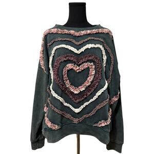 Oli & Hali Mineral Washed Heart Patchwork Detail Top Sweatshirt Green Medium